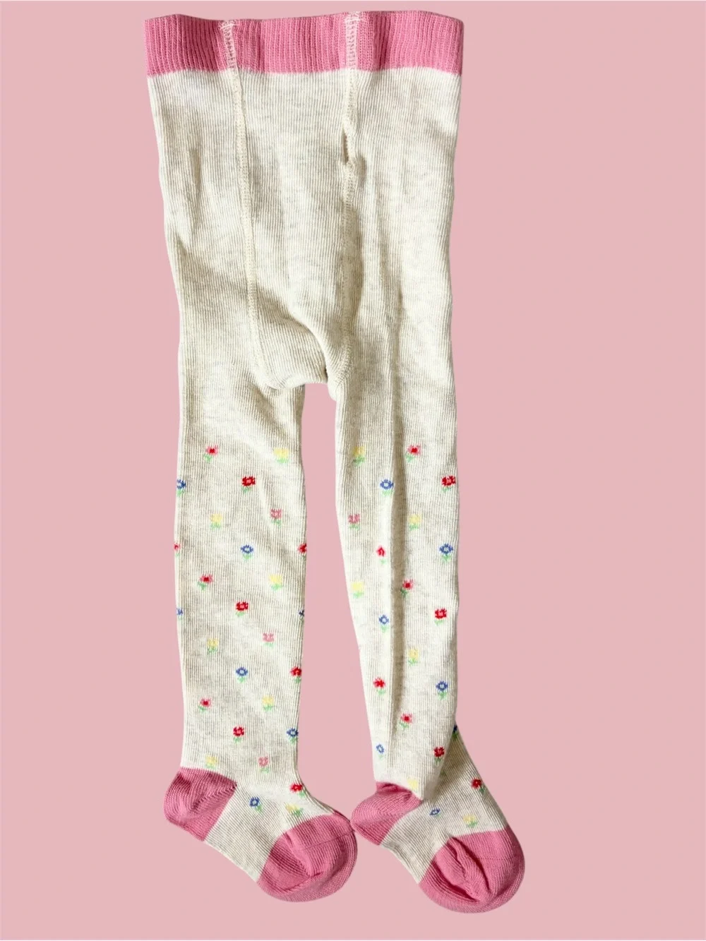 NWOT Baby Boden Everyday Floral Tights, Ivory Pink 3-6 Months Flower Cotton Soft
